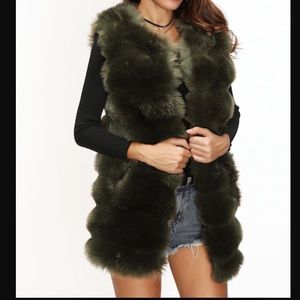 Brown/hunter green faux fur vest